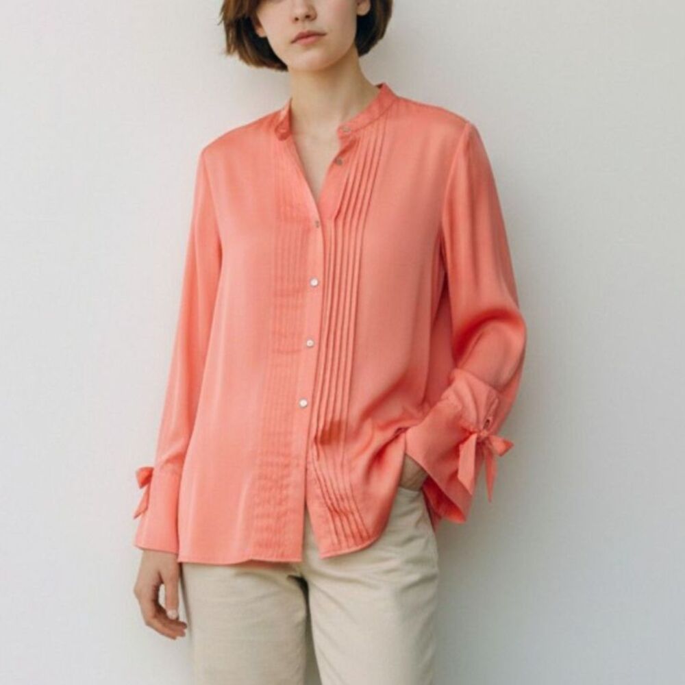 Banana Republic Women's Coral Colored Dillon Bow Sleeve Tuxedo Blouse